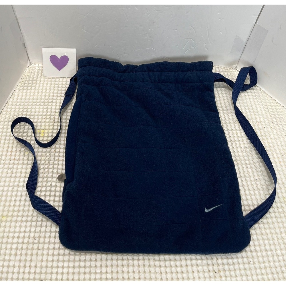 Vintage Nike Fleece Drawstring Backpack Navy Blue Sporty Y2K Athleisure GOOD